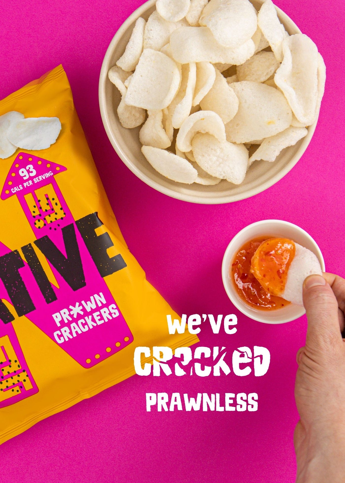 Vegan prawn crackers in original prawn flavour and sweet chilli. A light and crunchy snack for dinner or lunch. Vegan, vegetarian, gluten free, under 99 calories, less fat than crisps and natural. Enjoy with a meal, dip or takeaway. Free delivery over £20