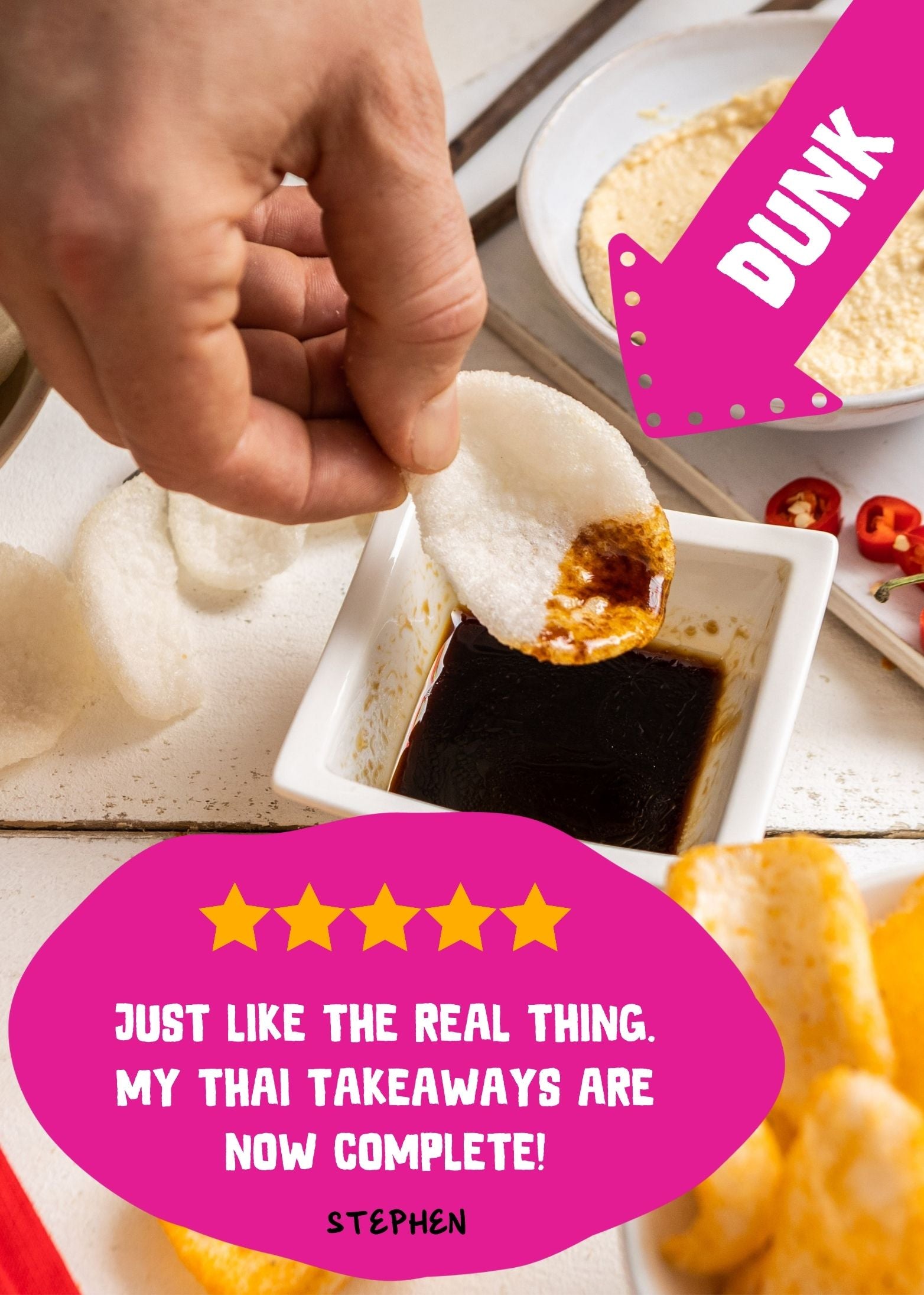 Vegan prawn crackers in original prawn flavour and sweet chilli. A light and crunchy snack for dinner or lunch. Vegan, vegetarian, gluten free, under 99 calories, less fat than crisps and natural. Enjoy with a meal, dip or takeaway. Free delivery over £20