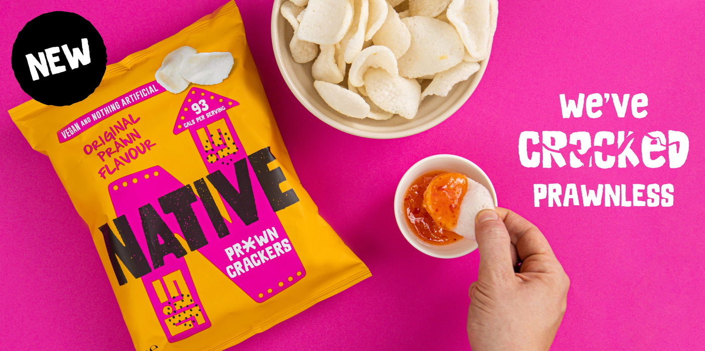Vegan prawn crackers in original prawn flavour and sweet chilli. A light and crunchy snack for dinner or lunch. Vegan, vegetarian, gluten free, under 99 calories, less fat than crisps and natural. Enjoy with a meal, dip or takeaway. Free delivery over £20